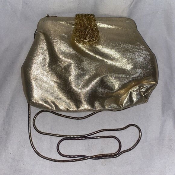 Vintage Regale Gold purse Sequins Beads 16” Shoulder Chain Evening Bag LA - Picture 1 of 8